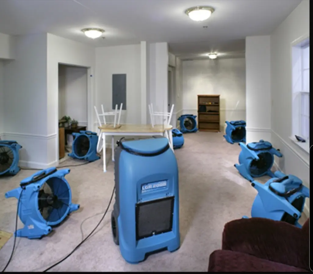 Air movers and dehumidifier setup for Water Extraction & Removal in Rittman